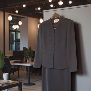 Women's Classic Black 2 Piece Suit Beading Accent Skirt Jacket Dress